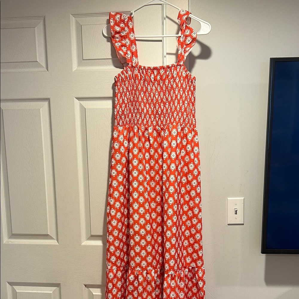 Red Floral Smocked Maxi Dress